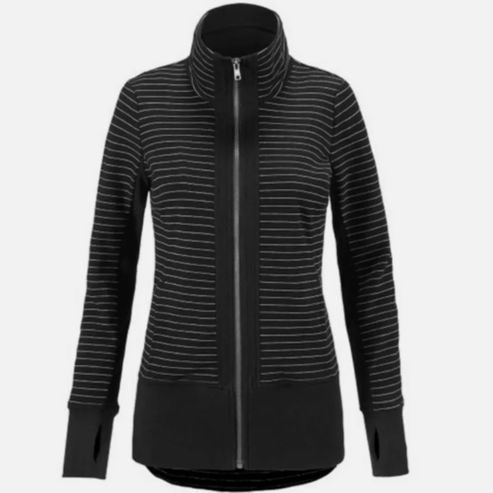 Cabi Women's Sprint Track Jacket in Black & White Stripes with Pockets sz XS - Picture 2 of 8